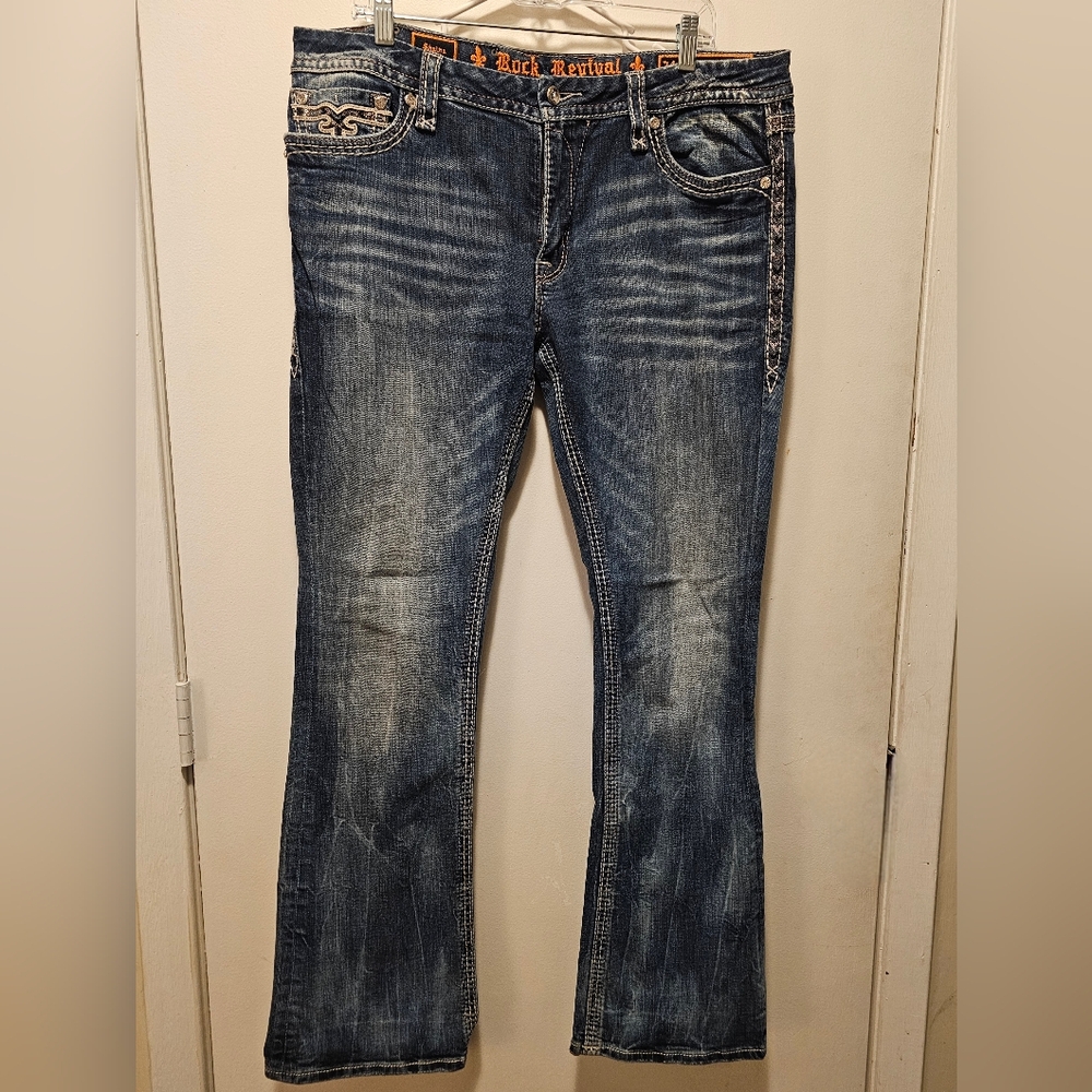 Rock Revival Denim Jeans with Embroidered Details.